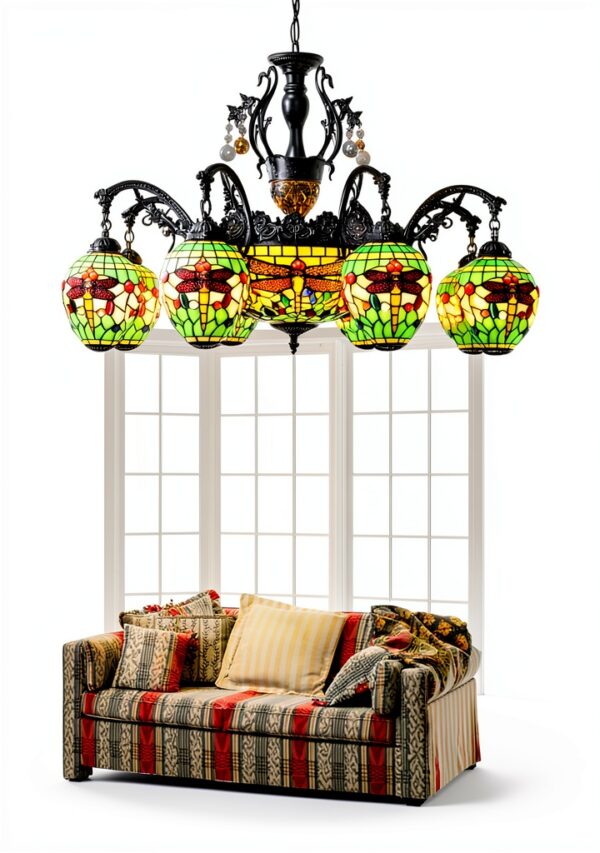 Lustre Tiffany Makenier Verre Multicolore 11 Ampoules-1