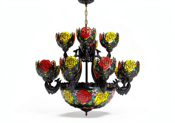 Lustre Makenier 17 ampoules métal verre zinc suspension-4