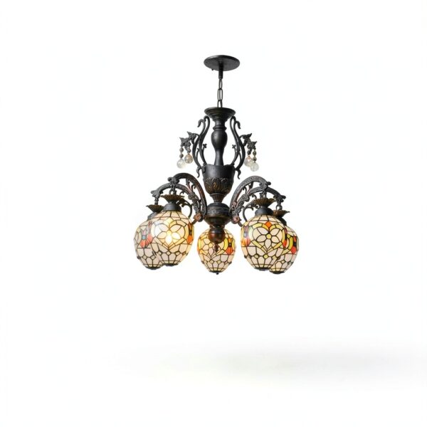 Lustre Tiffany Makenier verre multicolore suspension-6