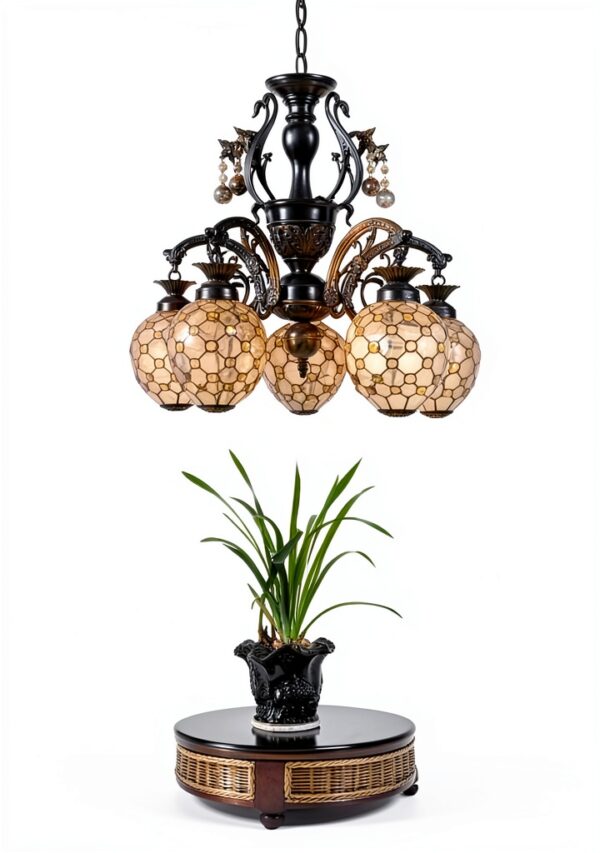 Lustre Tiffany Makenier Métal Verre 5 Ampoules Intérieur-1