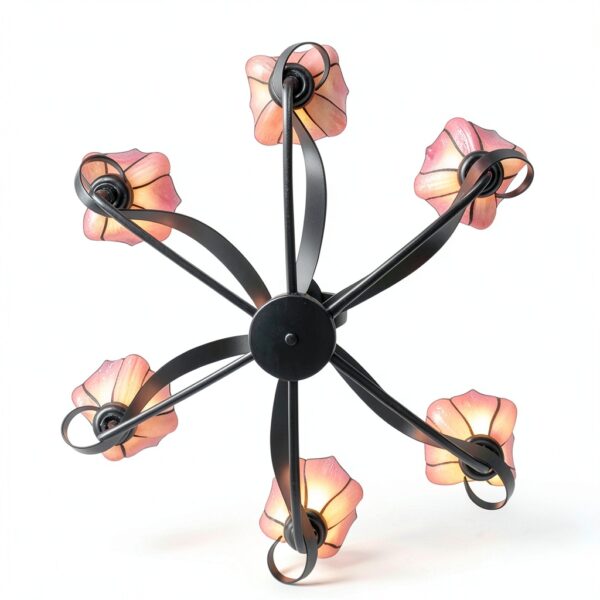 Lustre classique HT rose fer et vitrail éclairage LED-4