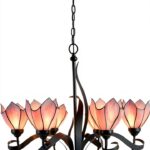 Lustre classique HT rose fer et vitrail éclairage LED-0