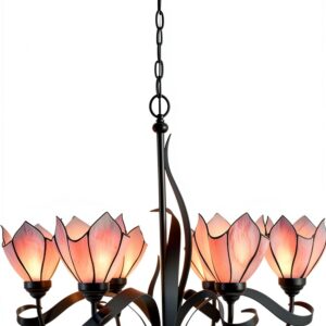 Lustre classique HT rose fer et vitrail éclairage LED-0