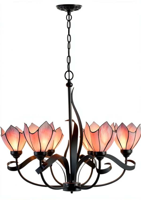 Lustre classique HT rose fer et vitrail éclairage LED-0