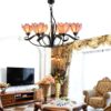 Lustre classique HT rose fer et vitrail éclairage LED-2