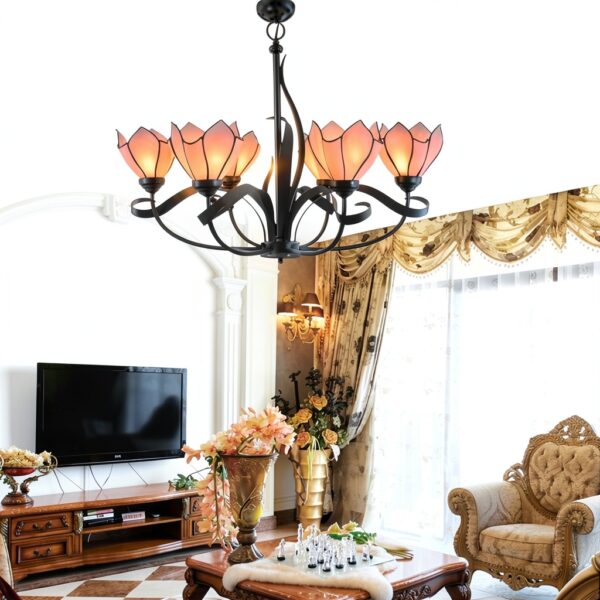 Lustre classique HT rose fer et vitrail éclairage LED-2