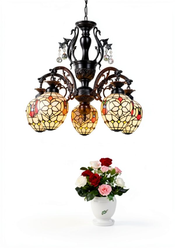 Lustre Tiffany Makenier verre multicolore suspension-2