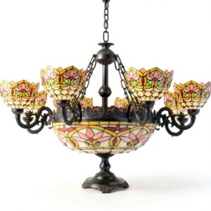 Lustre Tiffany Makenier verre multicolore éclairage uplight-0