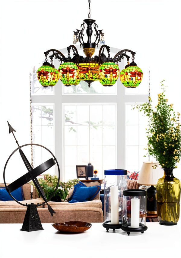 Lustre Tiffany Makenier Verre Multicolore 11 Ampoules-2