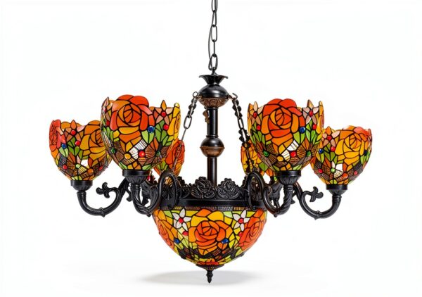 Lustre Tiffany Makenier verre bronze 9 ampoules intérieur-0
