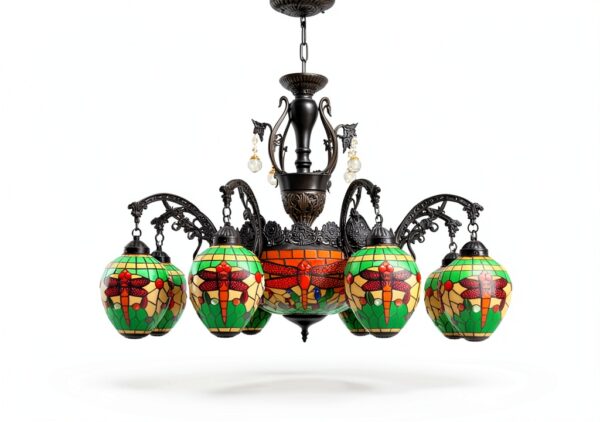Lustre Tiffany Makenier Verre Multicolore 11 Ampoules-3