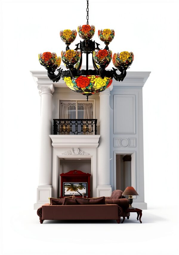 Lustre Makenier 17 ampoules métal verre zinc suspension-2