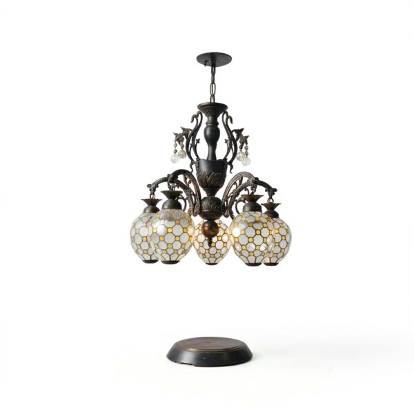 Lustre Tiffany Makenier Métal Verre 5 Ampoules Intérieur-6