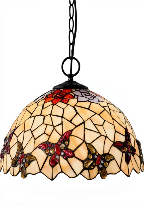 Plafonnier Tiffany ASerZenith verre teinté suspension 3