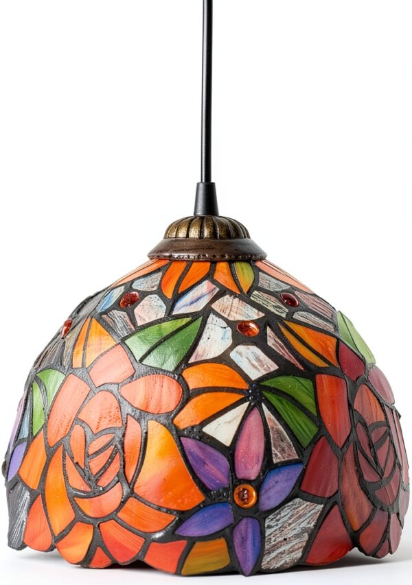 Lampe Suspendue Tiffany ASerZenith Vitrail Rose E27