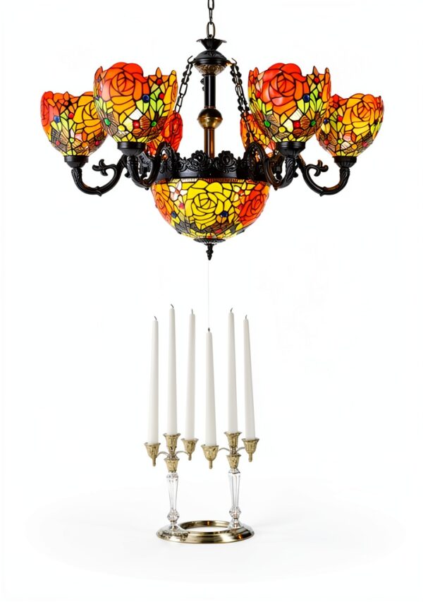 Lustre Tiffany Makenier verre bronze 9 ampoules intérieur-1