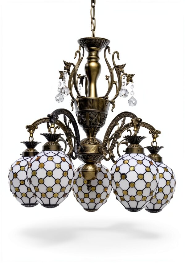 Lustre Tiffany Makenier Métal Verre 5 Ampoules Intérieur-4
