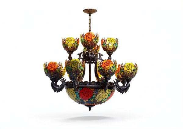 Lustre Makenier 17 ampoules métal verre zinc suspension-6