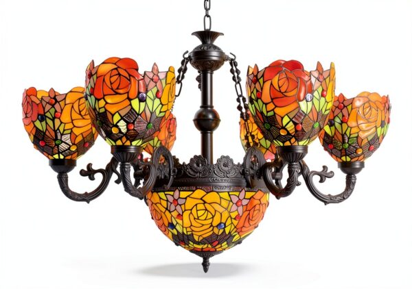 Lustre Tiffany Makenier verre bronze 9 ampoules intérieur-4