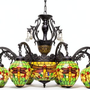 Lustre Tiffany Makenier Verre Multicolore 11 Ampoules-0