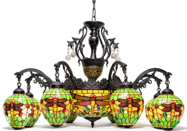 Lustre Tiffany Makenier Verre Multicolore 11 Ampoules-0