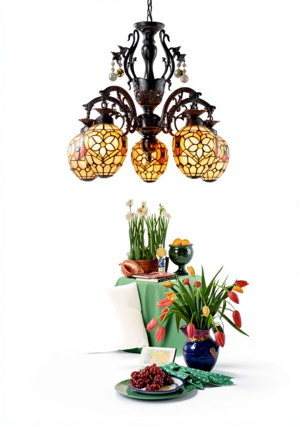 Lustre Tiffany Makenier verre multicolore suspension-1