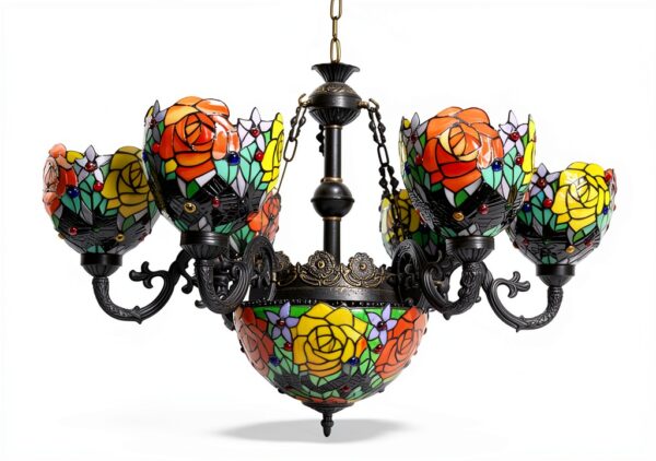 Lustre Tiffany Makenier verre bronze 9 ampoules intérieur-5