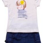IL GUFO Ensemble bébé fille 6 mois blanc bleu coton élastane casual-0