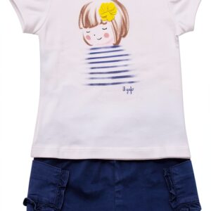 IL GUFO Ensemble bébé fille 6 mois blanc bleu coton élastane casual-0