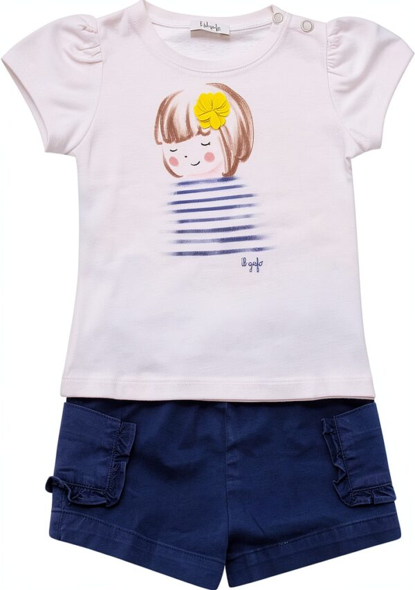 IL GUFO Ensemble bébé fille 6 mois blanc bleu coton élastane casual-0